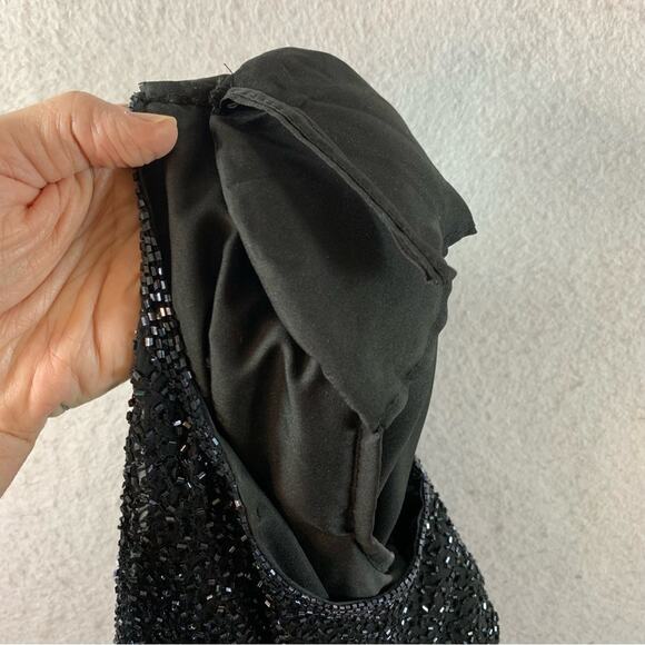 Womens Gorgeous Silk‎ Beaded Formal Blouse Sz XS Black Silk Scalloped Hem Lined - Picture 8 of 14